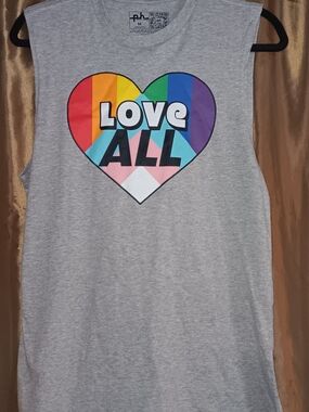 Philosophy Gray Tank Top with Rainbow Heart "LOVE ALL" Graphic